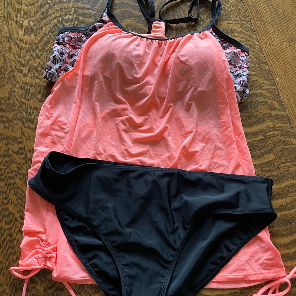 Coral and Black Women's Swim Set